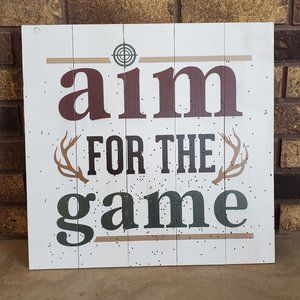 Hunting Sign- Aim for the Game Sign - Shotgun Shell Distressed Wooden Wall Décor